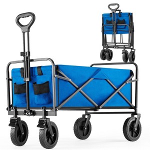 VisioGear Outdoor Serving Carts, Foldable Cart with All-Terrain Wheels, Collaspible Cart with Handle and Side Pockets, Blue, 20"*39 3"*34.6"* - 1 of 4