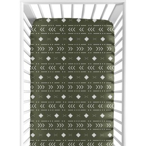 Sweet Jojo Designs Boy or Girl Gender Neutral Unisex Baby Fitted Crib Sheet Boho Geometric Green and White - 1 of 4