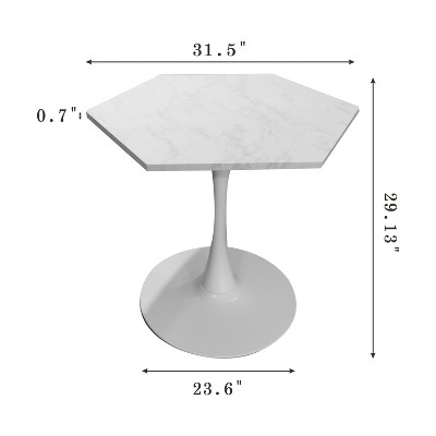 Vynxaria Modern Hexagonal Coffee Table Marble-Patterned PVC Top (MDF Core)/Metal Base, 220lbs Load, Safe Rounded Corners