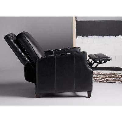 Black Leather Recliner with Wood Legs and Nailhead Trim