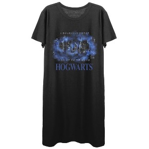Harry Potter Hogwarts Castle I Solemnly Swear Juniors Black T-Shirt Dress-Small - 1 of 1