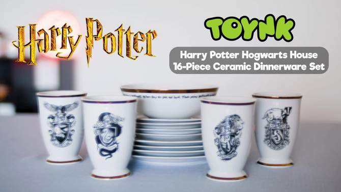 Ukonic Harry Potter Hogwarts House Logos 16-Piece Ceramic Dinnerware Set, 2 of 8, play video
