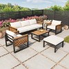 5 PCS Outdoor Sofa Set, Industrial Style Sofa Set with Table and Ottoman, Acacia Wood Sofa with Metal Frame and Polyester Cushion-Coolbibila - 2 of 4
