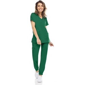 MediChic Womens 8-Pocket Scrubs Set- Mock Neck with 4-Pocket Jogger Scrub Pants - 1 of 4