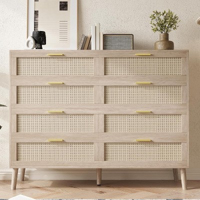 Drawer Dresser ,Rattan Chest of Drawers with Mid Century Modern Dresser for Bedroom, Living Room, Entryway