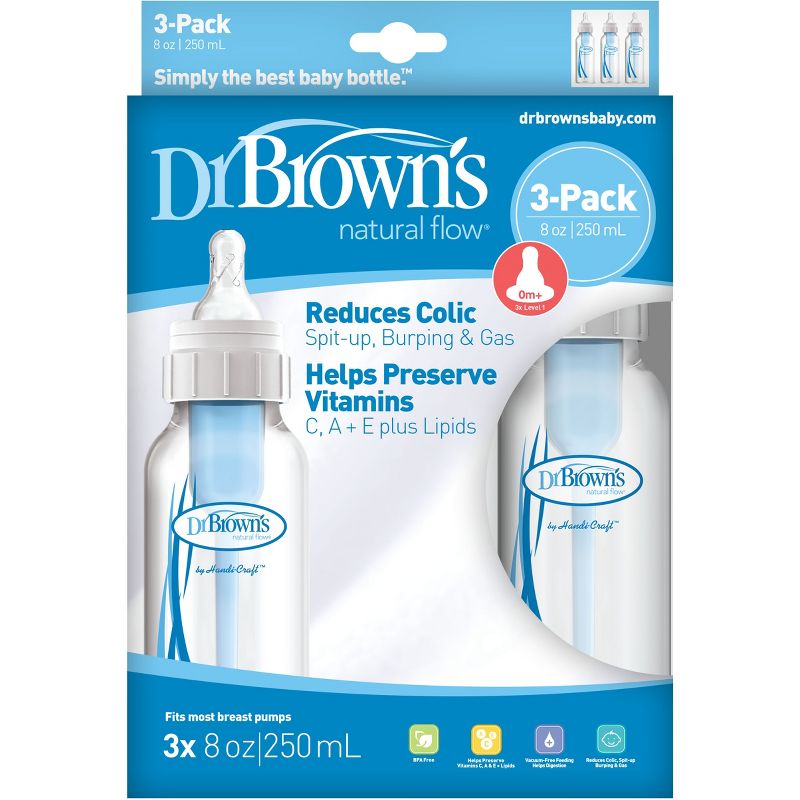 Dr. Brown&#39;s Natural Flow Anti-Colic Baby Bottle - Blue - 8oz/3pk, 4 of 10