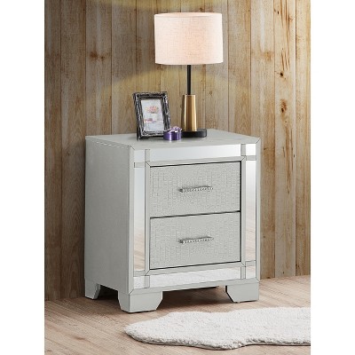 Madison Champagne Silver Croc-Textured 2-Drawer Nightstand