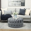 HOMCOM Tufted Ottoman, Velvet-feel Upholstered Foot Stool with Padded Seat, Round Ottoman Coffee Table for Living Room, Bedroom, Dark Gray - 2 of 4