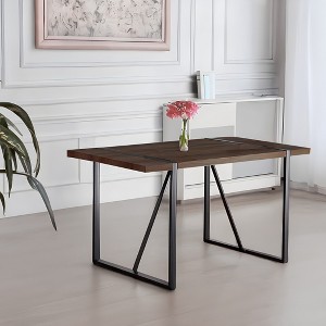 55" Rectangular MDF Dining Table, 4-6 People, 1.5" Thick Wood Tabletop and Rectangular Metal Legs, Used for Home & Kitchen - Walnut - 1 of 4