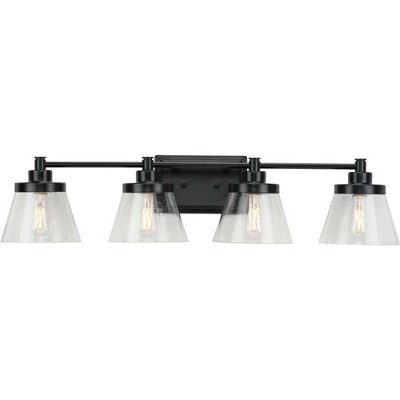 Matte Black 4-Light Bath Vanity with Clear Seeded Glass Shades