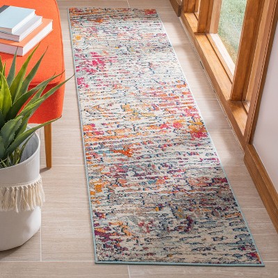 Hand-Knotted Light Blue and Orange Synthetic Area Rug, 26" x 6"