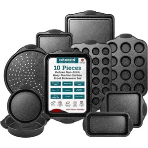 BAKKEN Kitchen Oven Baking Pans - Nonstick Gray Coating, Carbon Steel Bakeware Set with White Silicone Handles, Oven Safe (450° F), Set of 10 - 1 of 4