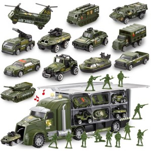 Joyfy 25 in 1 Die-cast Military Army Play Vehicle Set, Carrier Truck Car Toy with Sounds and Lights , Kids Boys Birthday Gifts for 3 4 5 6 Years Old - 1 of 4