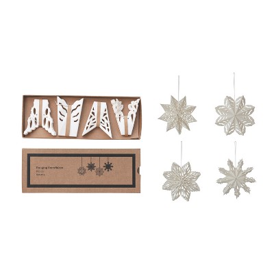 Storied Home 4-Piece Round Handmade Paper Folding Snowflake Ornaments, White