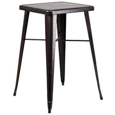 Emma and Oliver Commercial Grade 23.75" Square Black-Gold Metal Indoor-Outdoor Bar Height Table