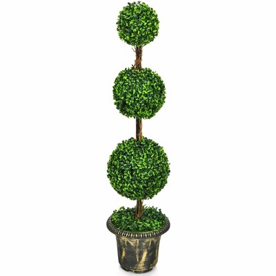 Tangkula 4 Ft Artificial Triple Ball Topiary Tree Greenery Plant Home Office Decoration