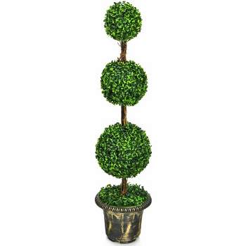 Tangkula 4 Ft Artificial Triple Ball Topiary Tree Greenery Plant Home Office Decor
