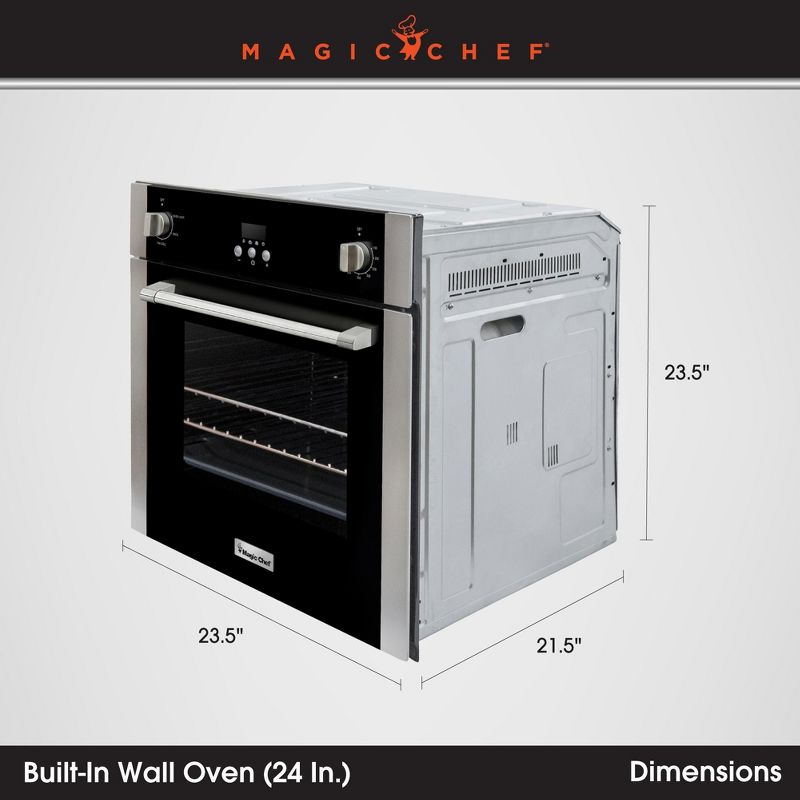 Magic Chef MCSWOE24S 2.2 Cubic Foot Built In Programmable Wall Convection Oven, Stainless Steel, 3 of 7