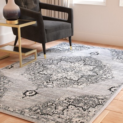 Hand-Knotted Black Synthetic Reversible 4' x 6' Rug