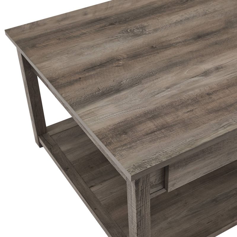 June Rustic Farmhouse Square Coffee Table with Lower Shelf Gray Wash - Saracina Home, 6 of 9