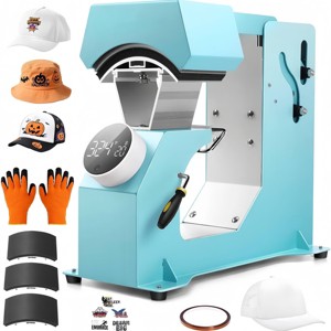 HOMDOX 3-in-1 Hat Press Auto Heat Machine w/3 Platens No Crease/Stick&One-Touch Easy Press for Cap T-Shirt Small HTV Iron on Vinyl Sublimation Yellow - 1 of 4