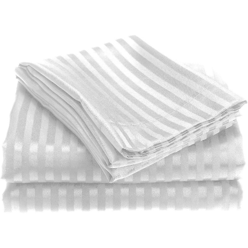 4-piece Premium Hotel Quality Striped Bed Sheet Sets - 60in W x 80in L, White, 1 of 2