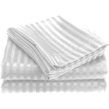 4-piece Premium Hotel Quality Striped Bed Sheet Sets - 60in W x 80in L, White