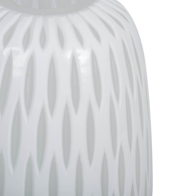 Elegant 13" White Frosted Glass Vase with Diamond Pattern