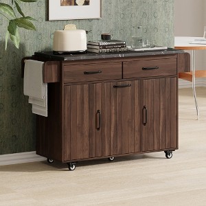 Zeus & Ruta Kitchen Island on Wheels with Drop Leaf, Trash Can Storage, Spice Rack, Towel Rack & Adjustable Shelf - 1 of 4