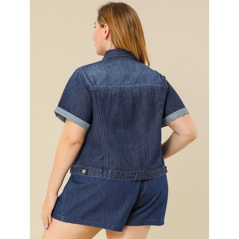 Agnes Orinda Women's Plus Size Denim Button Front Crop Short Sleeve Trucker Jean Jackets, 6 of 8