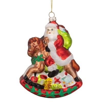 Northlight 4" Santa on a Rocking Horse Hanging Glass Christmas Ornament