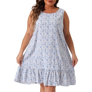 Agnes Orinda Women's Plus Size Sleeveless Ruffle Hem Casual Floral Tank Sundresses - 1 of 4