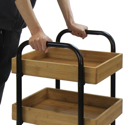 Black and Natural Bamboo 3-Tier Portable Storage Cart