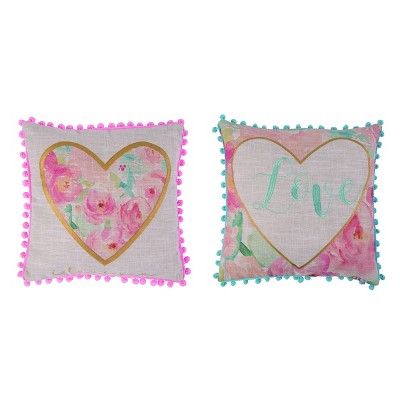 Transpac Fabric Love Pillow Set of 2 Valentines Home Decorations