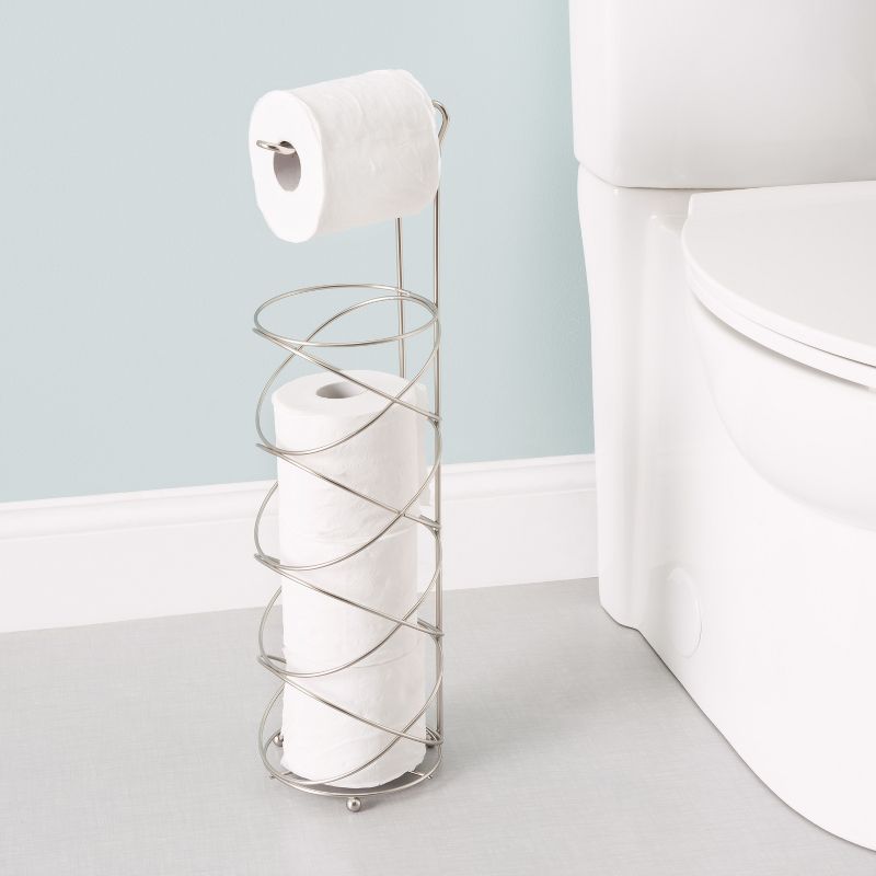 Home Basics Modern Swirl Freestanding Dispensing Toilet Paper Holder, Satin Nickel, 4 of 5