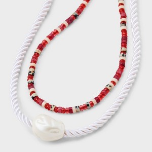 Mixed Semi Precious with Pearl Slider Dalmatian Jasper Multi Chain Necklace - Universal Thread™ Brown - 1 of 4
