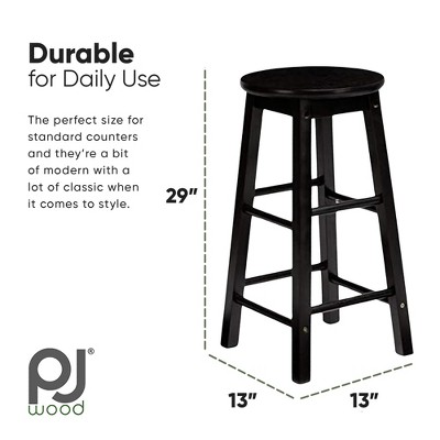 Black 29-Inch Adjustable Backless Wood Counter Stool