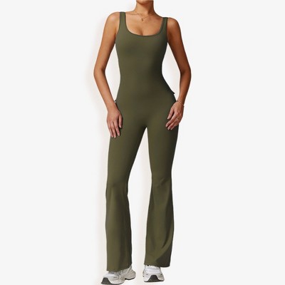 Anna-Kaci Active Women's Seamless Flared Bodysuit with Scoop Neck for Activewear