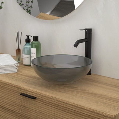 ONWITH Bathroom Artistic Tempered Glass Vessel Bathroom Sink with Pop-up Drain, Grey