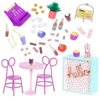 Glitter Girls – Poseable 14-inch Doll Sashka & Surprise Birthday Party Set  – Table & Chairs Furniture – Play Food Cake, Candy & Decoration Accessories