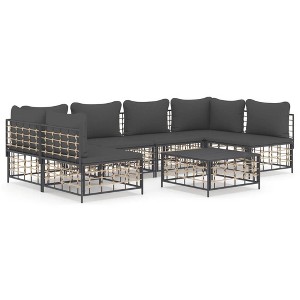 vidaXL Anthracite Poly Rattan Modular Lounge Set - 7 Piece Outdoor Patio Furniture with Cushions and Coffee Table - 1 of 4