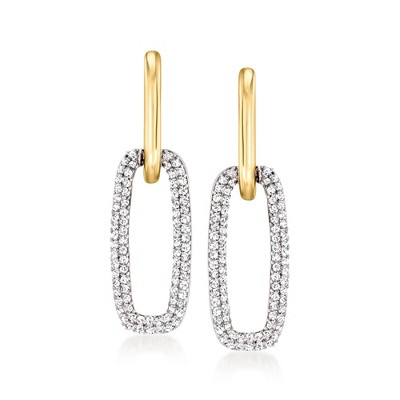 Ross-Simons 0.50 ct. t.w. Diamond Hoop Drop Earrings in Sterling Silver and 14kt Yellow Gold
