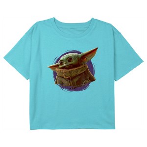 Girl's Star Wars: The Mandalorian Grogu Circle Halo Crop T-Shirt - 1 of 3