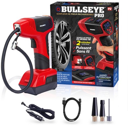 Bullseye Pro Portable Rechargeable Tire Inflator With Digital Pressure Gauge Red Target