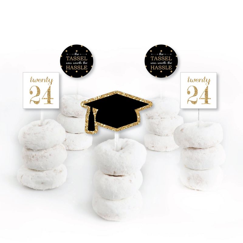 Big Dot of Happiness Gold 2024 Graduation Party - Dessert Cupcake Toppers - Clear Treat Picks - Set of 24, 2 of 8