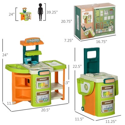 Infurnic Play Food and Toy Kitchens Kids Trolley with Cash Register Stand, Extra Storage for Boys Girls, 3-6 Years, Multicolor, 20.50"*11.50"*24.00"