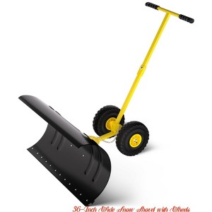 29/36-Inch Wide Snow Shovel w/ Wheels, Heavy Duty Metal Snow Pusher Shovel w/5-Position Angled Blade & Adjustable Handle - 1 of 4
