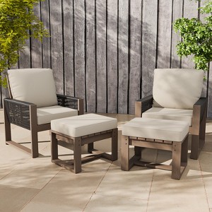 EAGLE PEAK 4 Pieces Natural Cedar Wood Furniture Set, Outdoor Patio Real Wood Small Balcony Conversation Set with Ottomans - 1 of 4