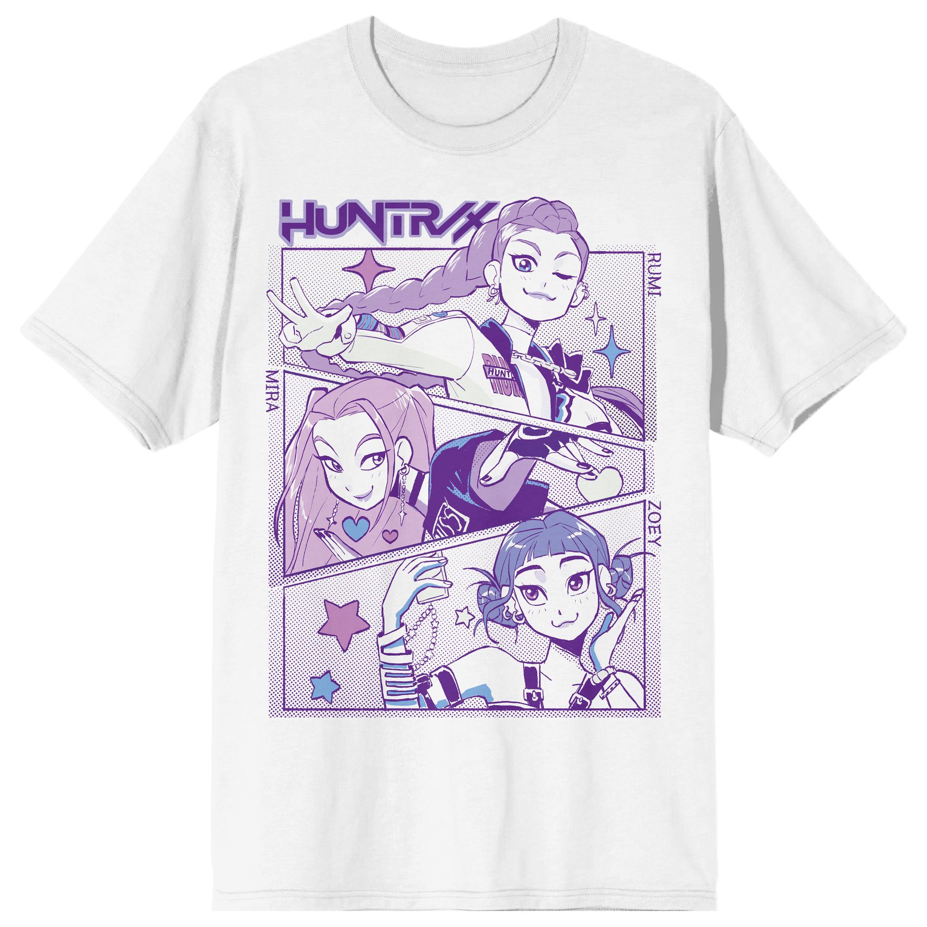 KPop Demon Hunters Panel Art Huntrix Adult White Crew Neck Short Sleeve T-shirt