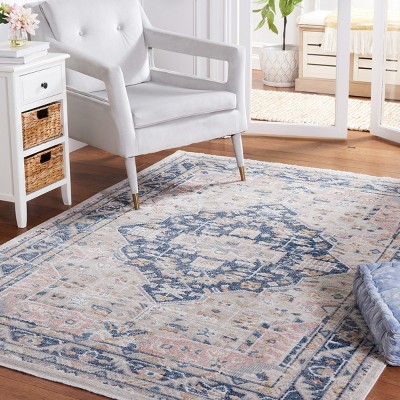 Vintage Charm Navy Blue Synthetic 5'3" x 7'6" Machine Washable Area Rug